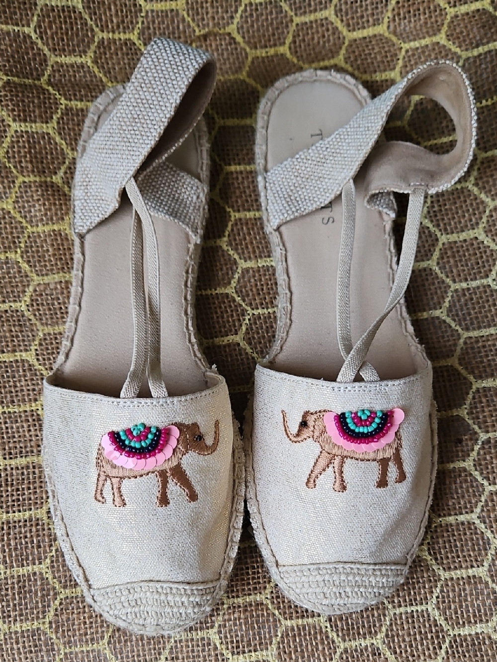Talbots Ivy Camel Flat Metallic Embroidered Espadrilles - Picture 2 of 6